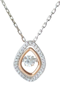 Sterling Silver with rose gold detail, floating cubic zirconia pendant on 18" chain