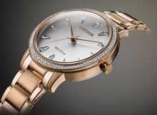 Load image into Gallery viewer, Citizen Silhouette Crystal Eco-Drive Ladies Rose Gold Tone Watch
