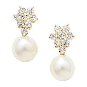 9ct. Gold pearl and Cubic Zirconia Earrings