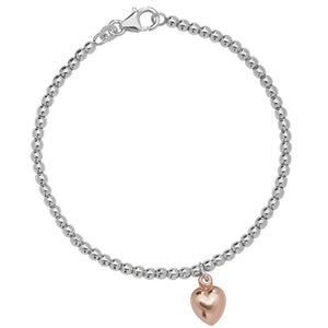 Sterling Silver Bracelet with Rose Gold heart charm