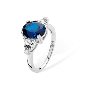 Sterling Silver Sapphire Cubic Zirconia Ring