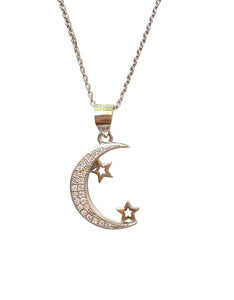 Sterling Silver Cristallo di Milano Moon and Stars Pendant