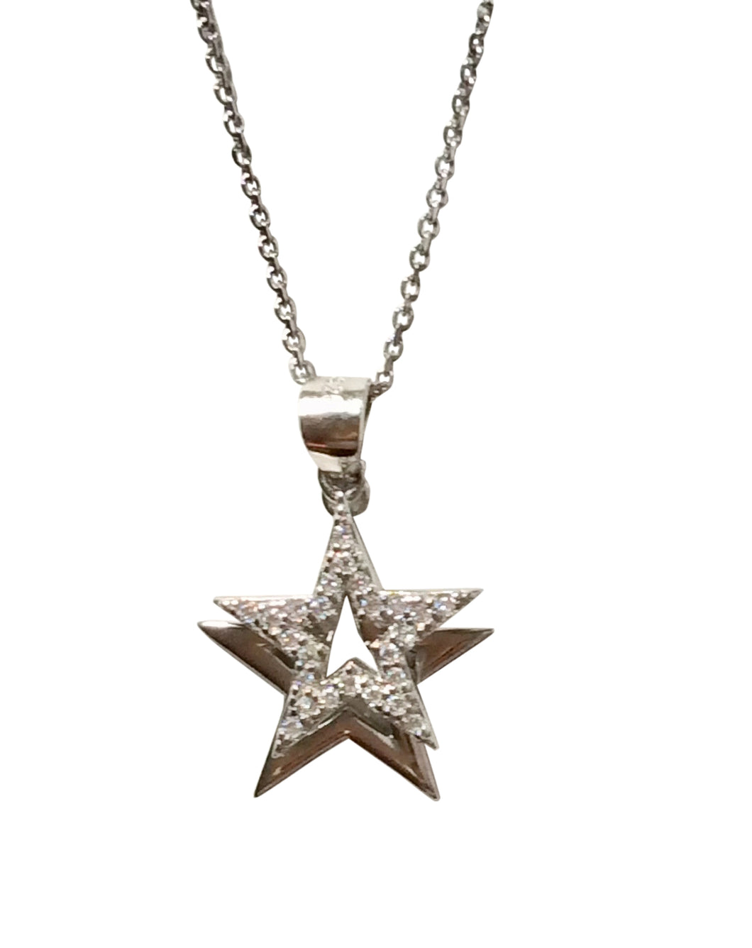 Sterling Silver Star double layered pendant on adjustable 18