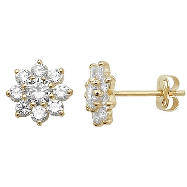 9ct Gold Flower CZ Stud Earrings